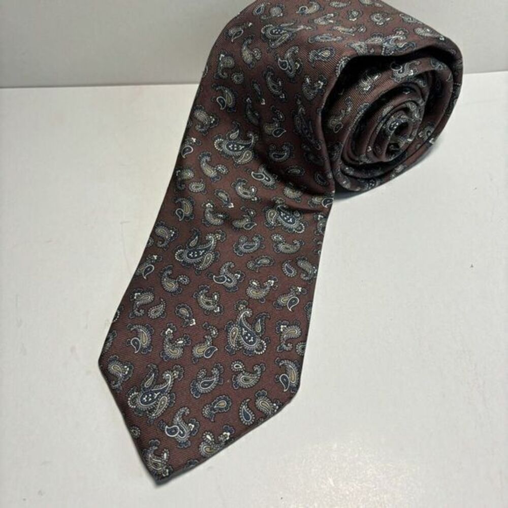 Vintage Christian Dior Necktie Mens Burgundy Blue Paisley‎ All Silk USA Designer